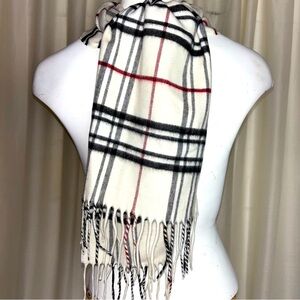 V. Fraas Cashmink Plaid Fringed Scarf